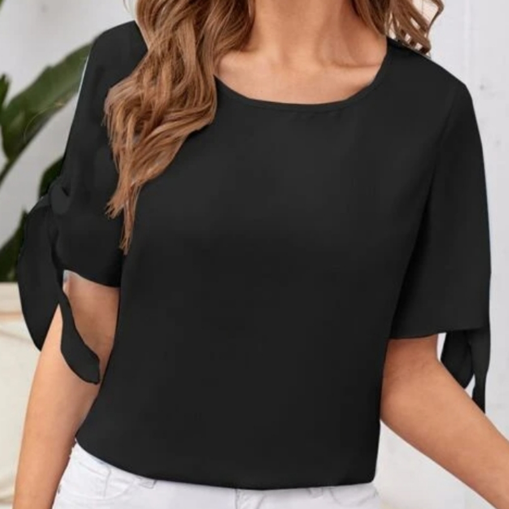 SHEIN prive knot cuff solid blouse